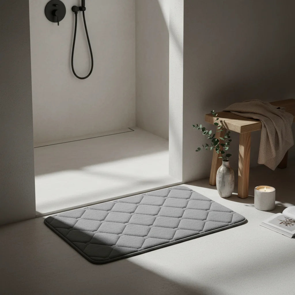 Tapis de Bain Microfibre Mémoire de Forme Gris Naturel