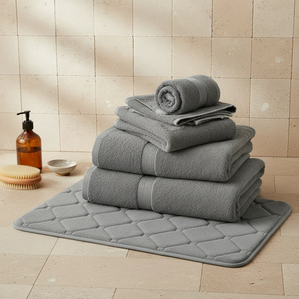 Tapis de Bain Microfibre Mémoire de Forme Gris Naturel
