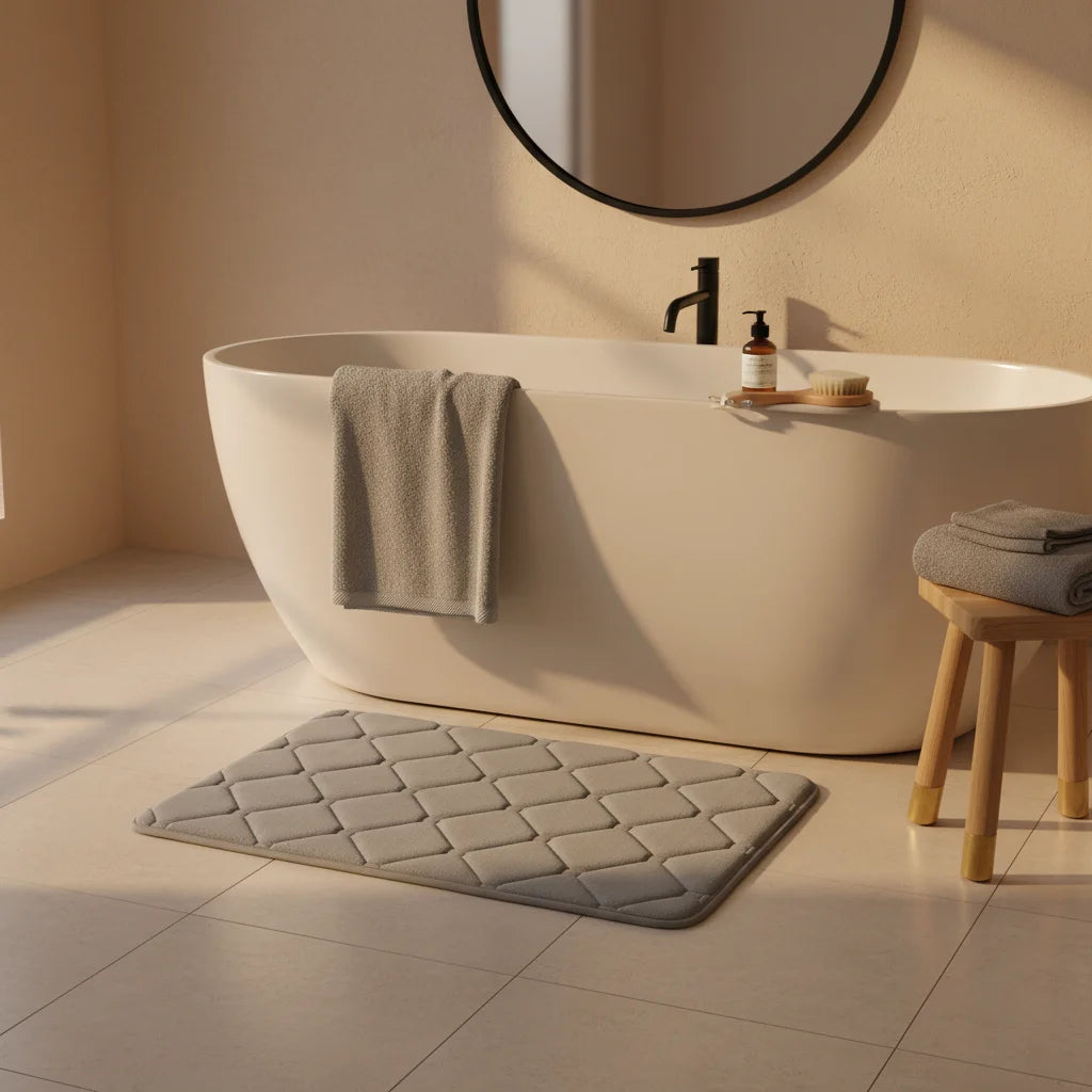 Tapis de Bain Microfibre Mémoire de Forme Gris Naturel