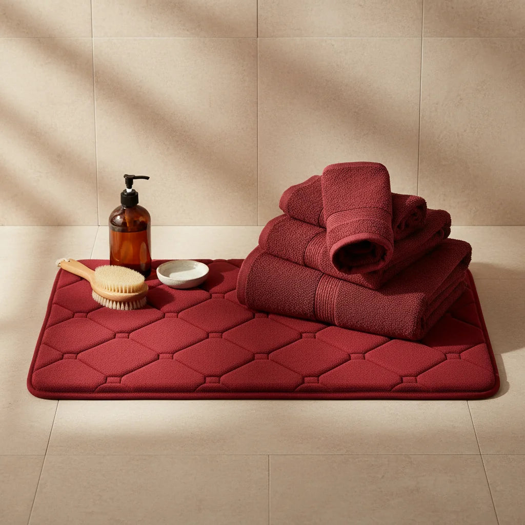 Tapis de Bain Microfibre Mémoire de Forme Rouge Velours