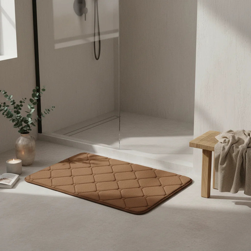 Tapis de Bain Microfibre Mémoire de Forme Marron Chocolat