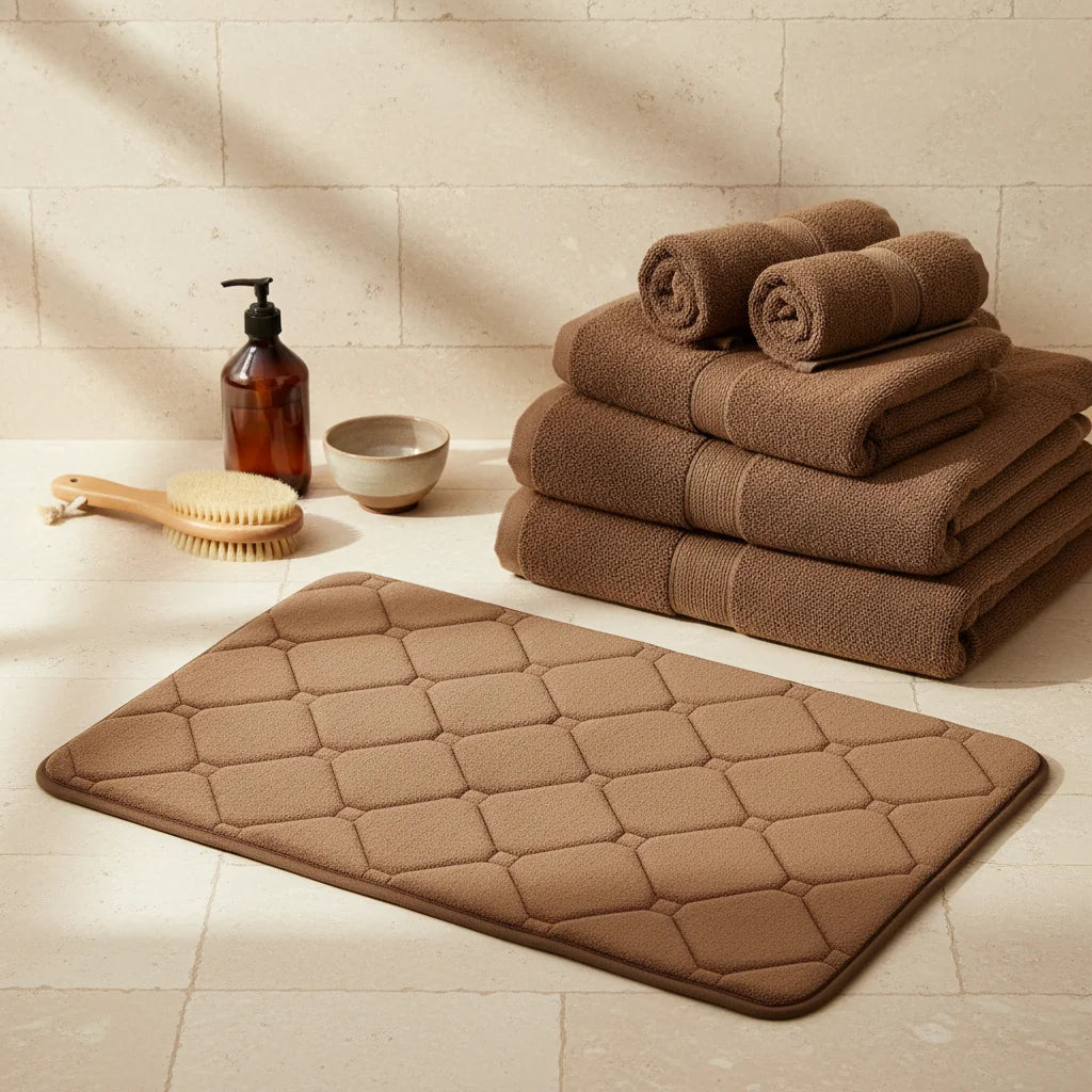 Tapis de Bain Microfibre Mémoire de Forme Marron Chocolat