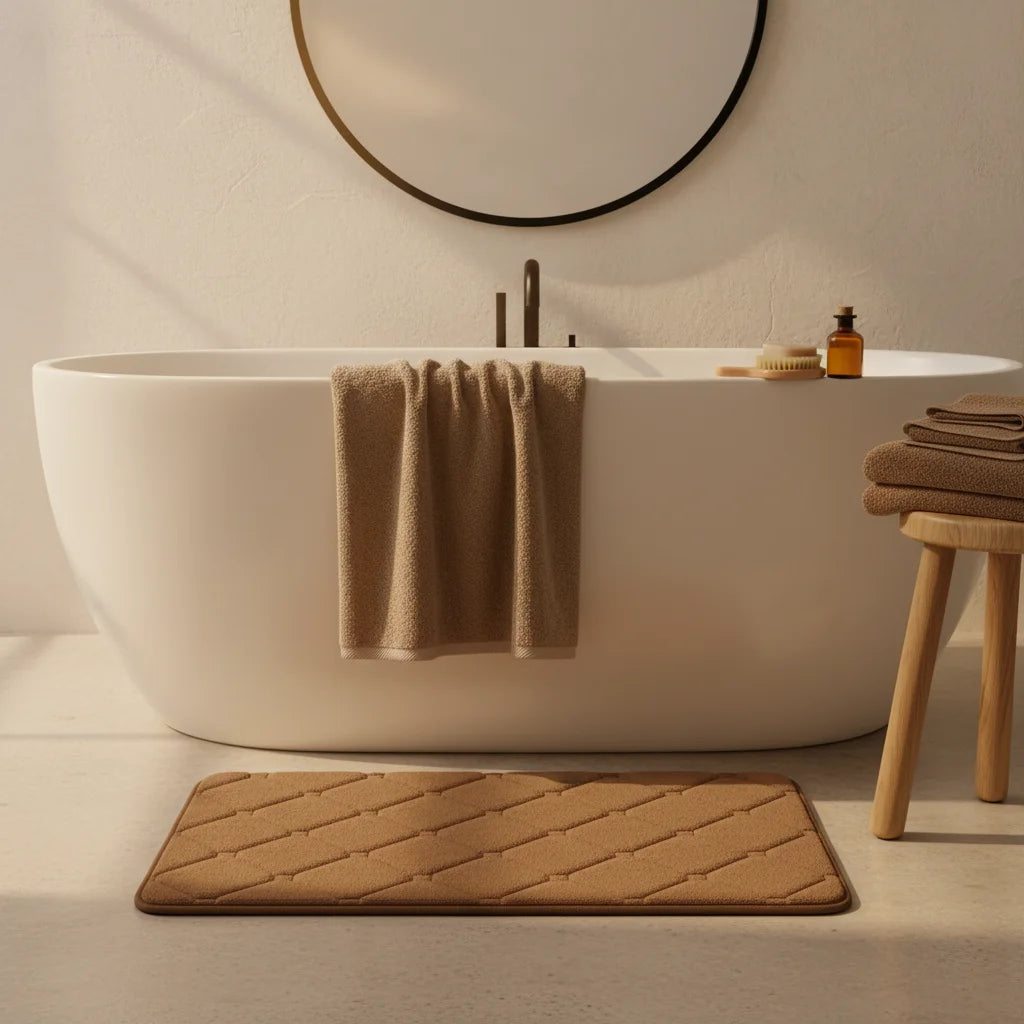 Tapis de Bain Microfibre Mémoire de Forme Marron Chocolat
