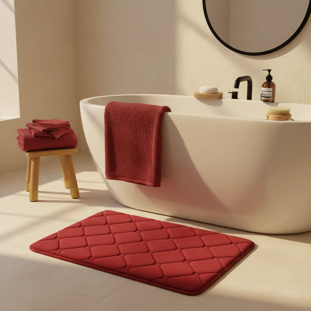 Tapis de Bain Microfibre Mémoire de Forme Rouge Velours