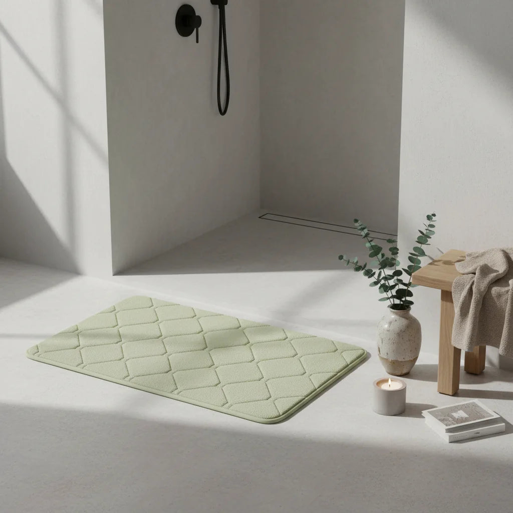 Tapis de Bain Microfibre Mémoire de Forme Vert Tilleul