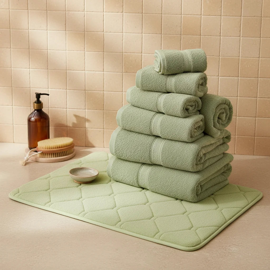 Tapis de Bain Microfibre Mémoire de Forme Vert Tilleul