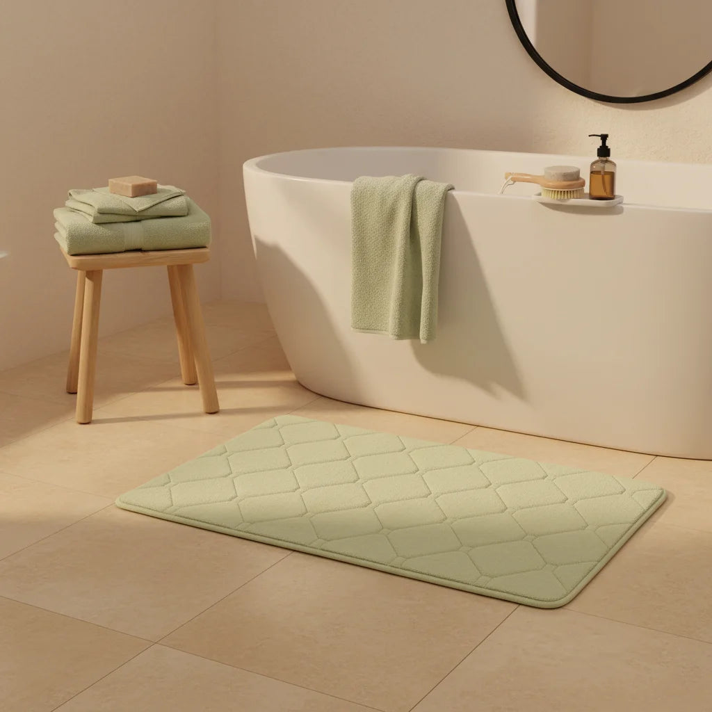 Tapis de Bain Microfibre Mémoire de Forme Vert Tilleul
