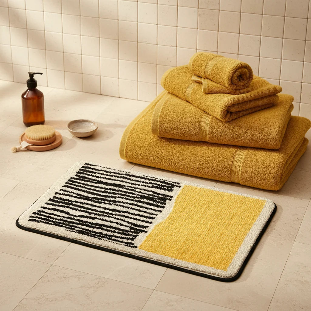 Tapis de Bain Moderne Abstrait Jaune