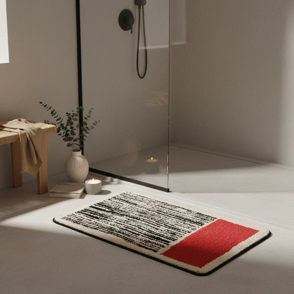 Tapis de Bain Moderne Abstrait Carmin