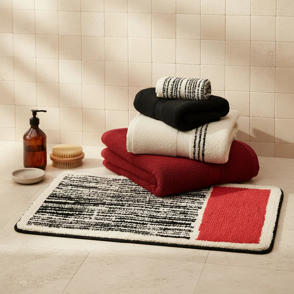 Tapis de Bain Moderne Abstrait Carmin