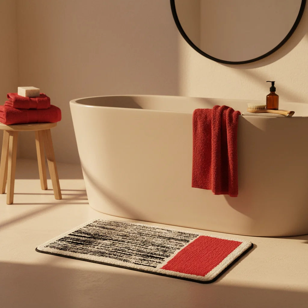 Tapis de Bain Moderne Abstrait Carmin