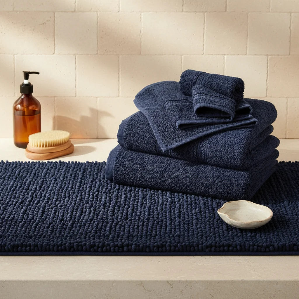 Tapis de Bain Moelleux Confort Bleu Nuit