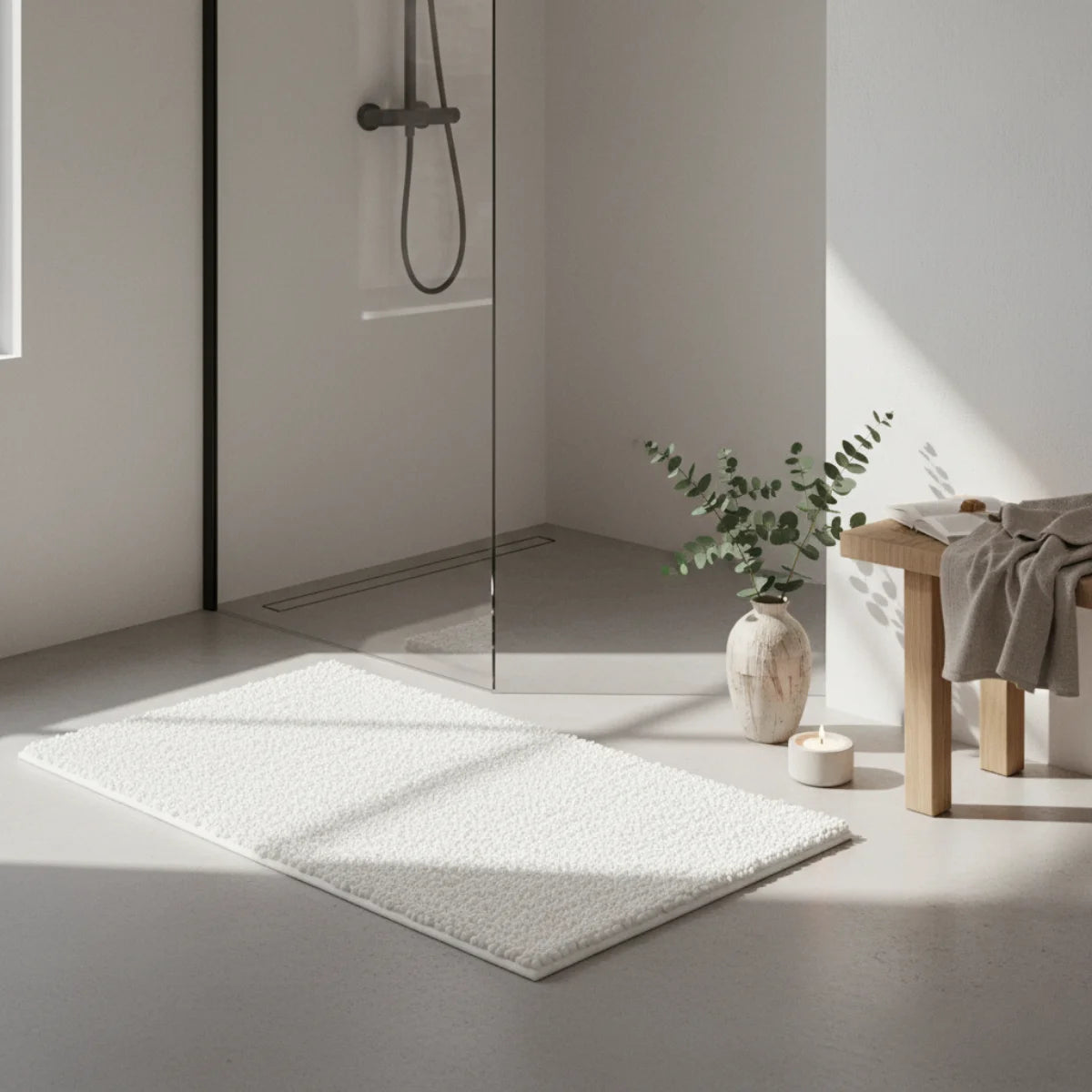 Tapis de Bain Moelleux Confort Blanc Ivoire