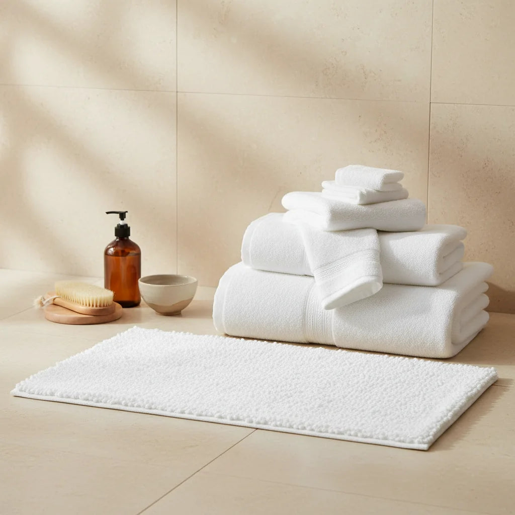 Tapis de Bain Moelleux Confort Blanc Ivoire