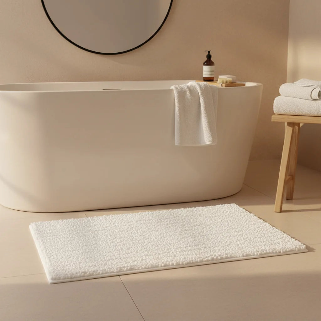 Tapis de Bain Moelleux Confort Blanc Ivoire
