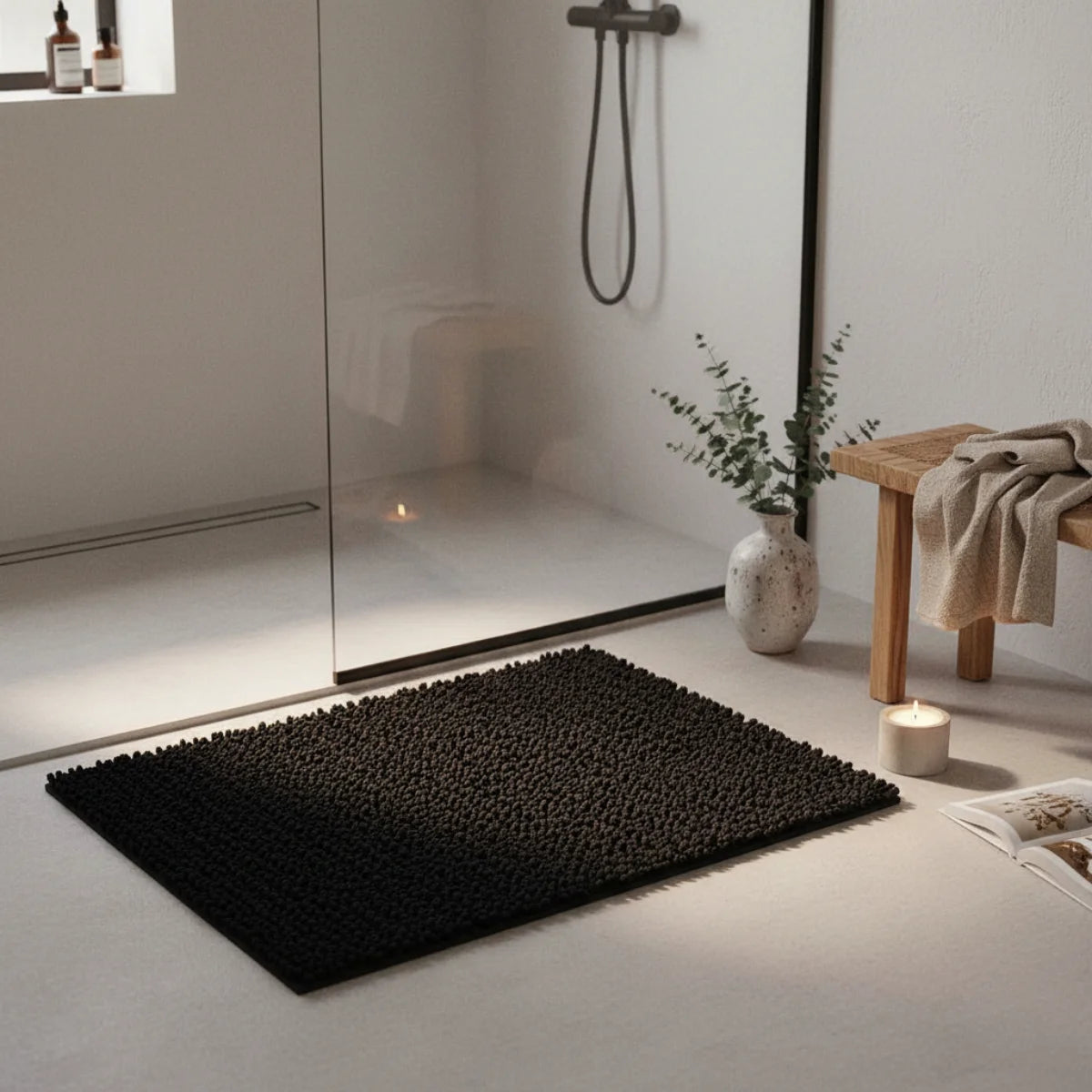 Tapis de Bain Moelleux Confort Noir Charbon