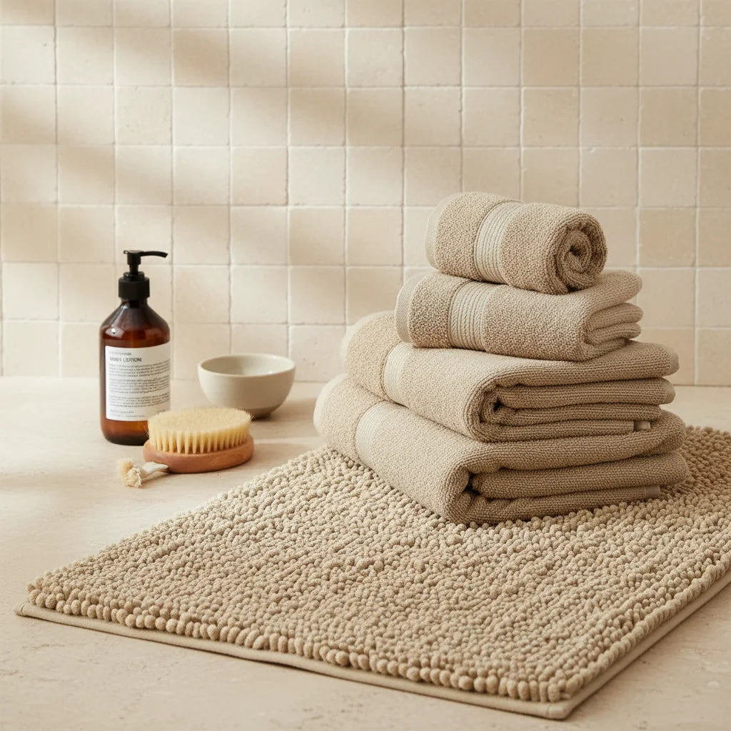 Tapis de Bain Moelleux Confort Beige Sable