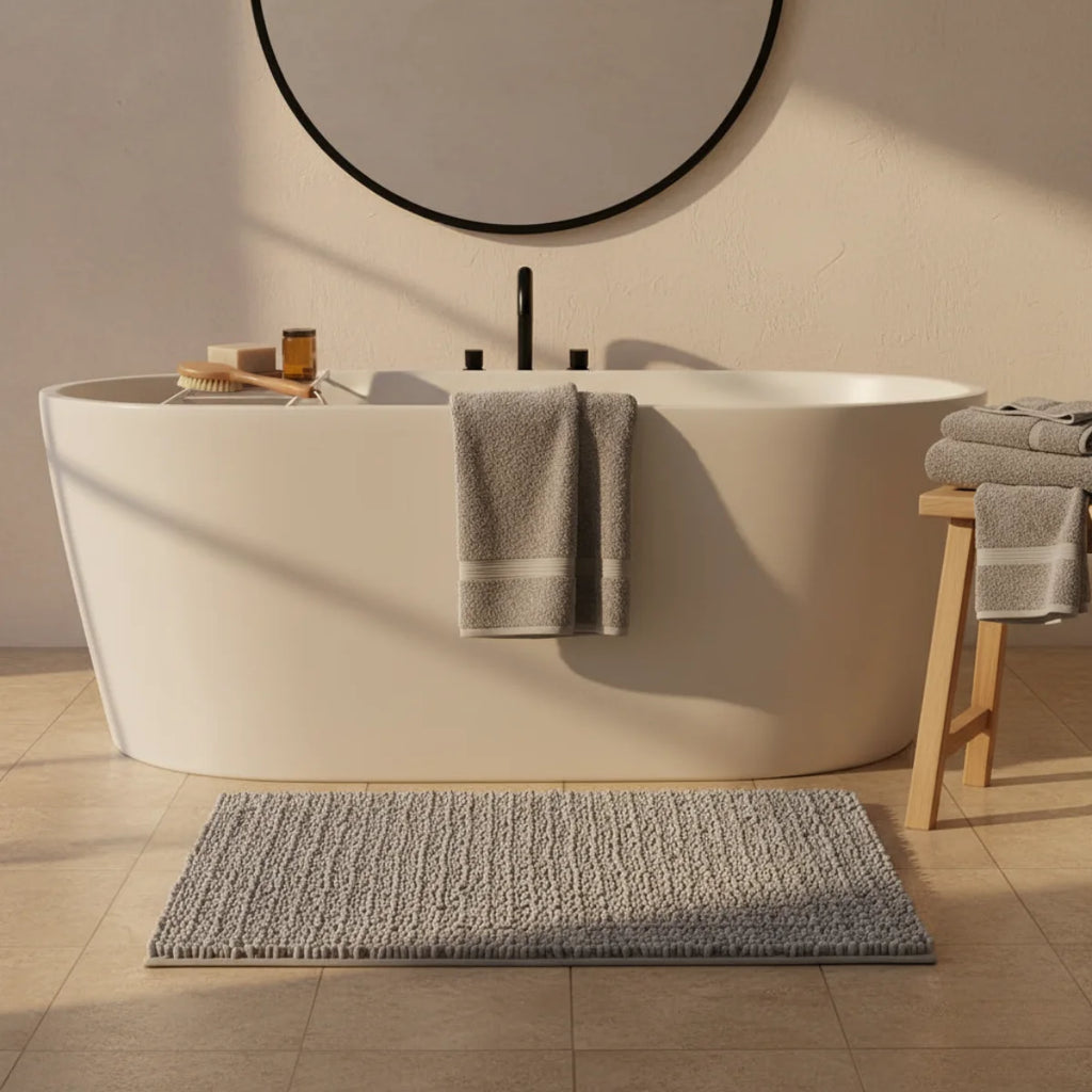 Tapis de Bain Moelleux Confort Gris Pierre