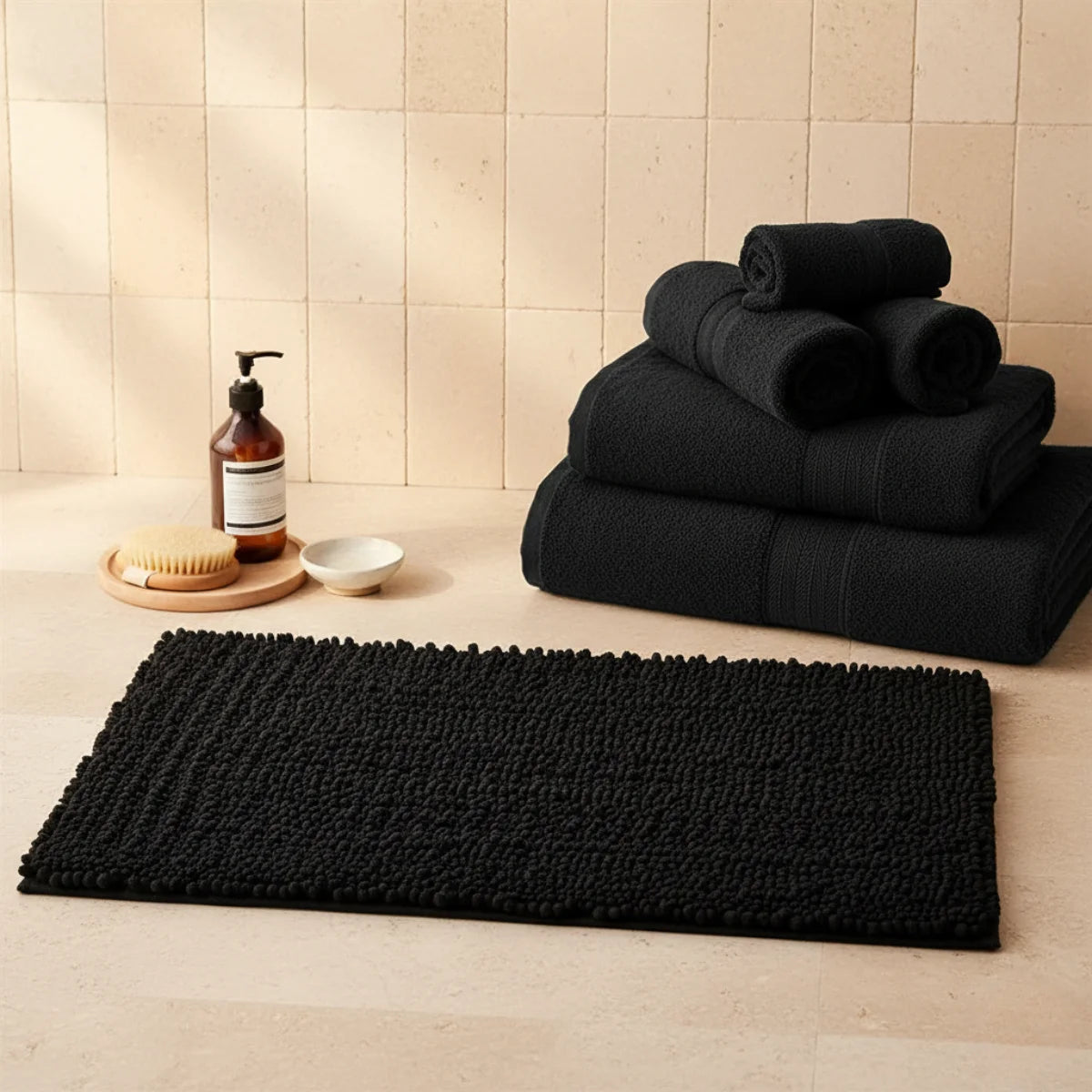 Tapis de Bain Moelleux Confort Noir Charbon