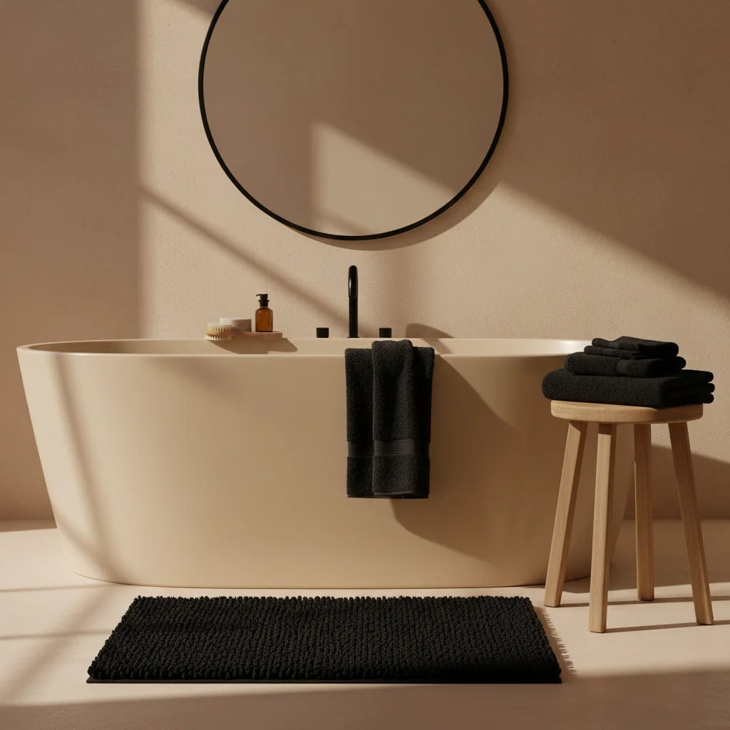 Tapis de Bain Moelleux Confort Noir Charbon