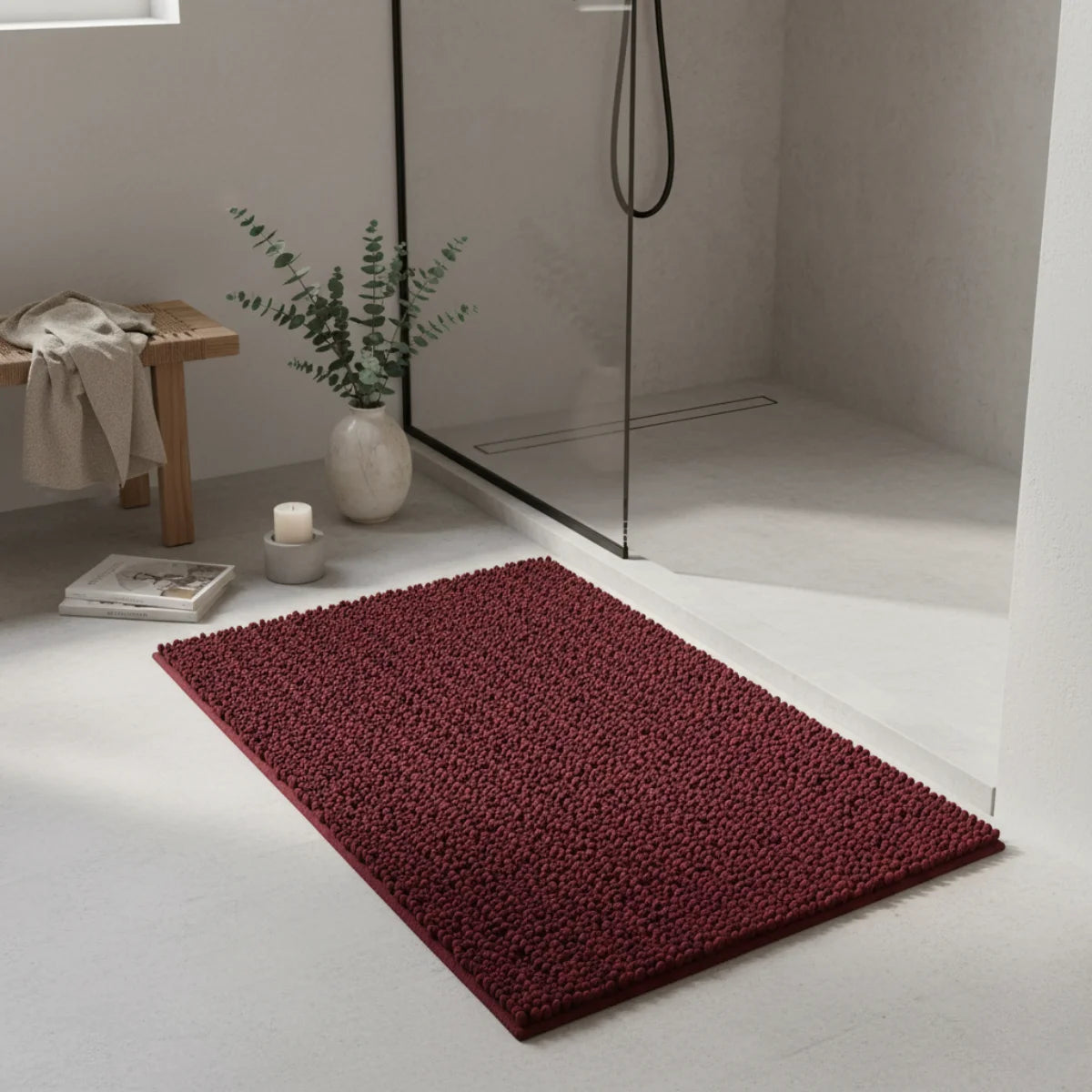 Tapis de Bain Moelleux Confort Bordeaux Profond