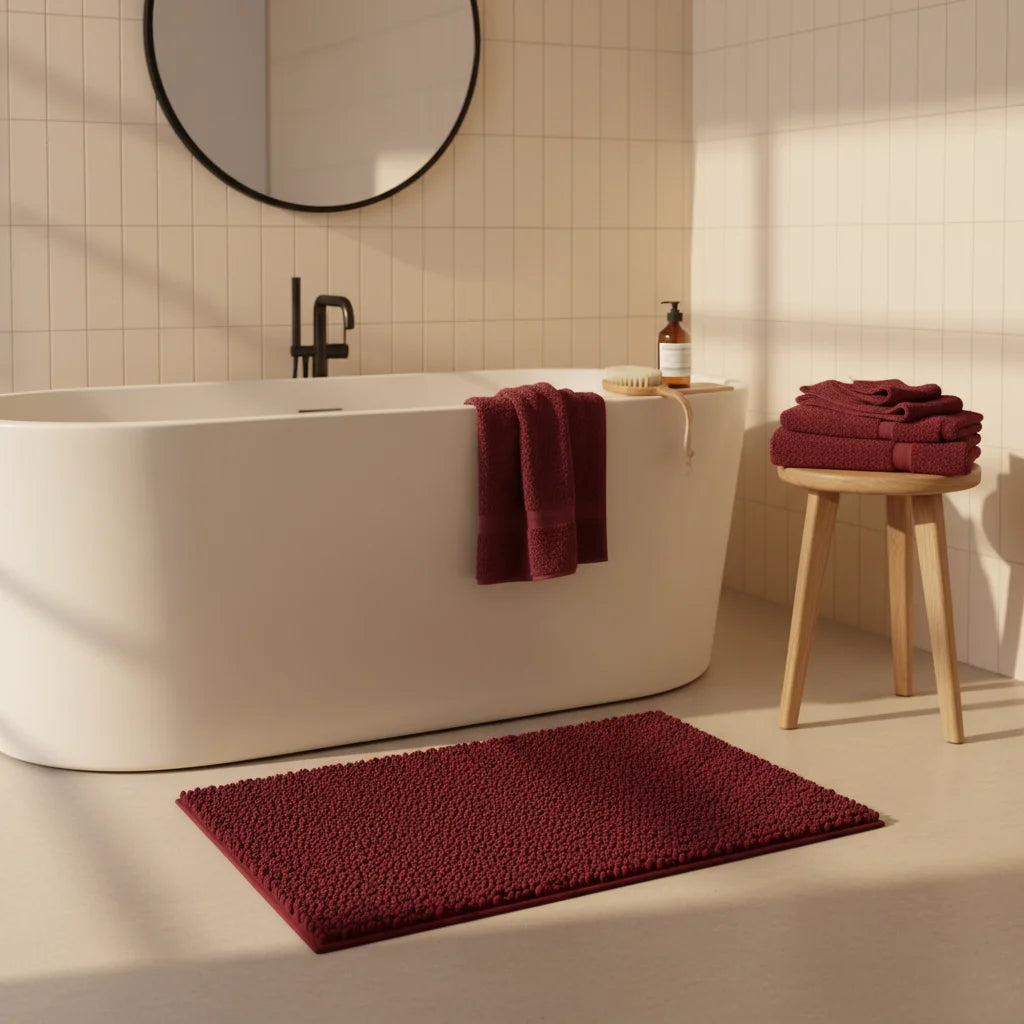 Tapis de Bain Moelleux Confort Bordeaux Profond