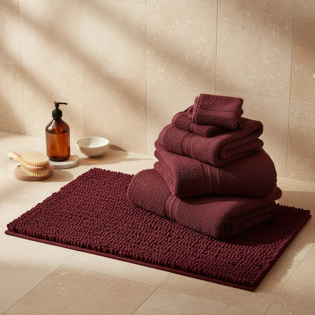 Tapis de Bain Moelleux Confort Bordeaux Profond