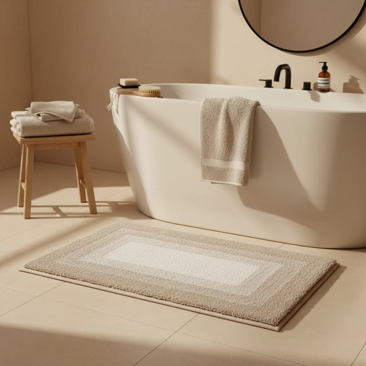 Tapis de Bain Moelleux Beige Dégradé