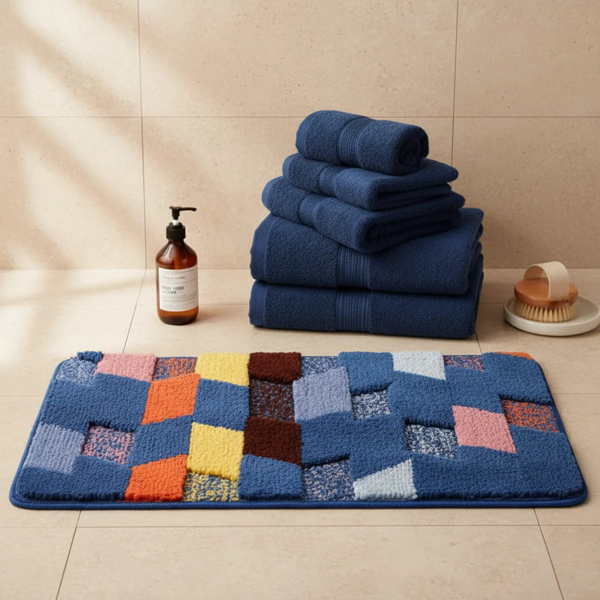 Tapis de Bain Motif Abstrait Marine