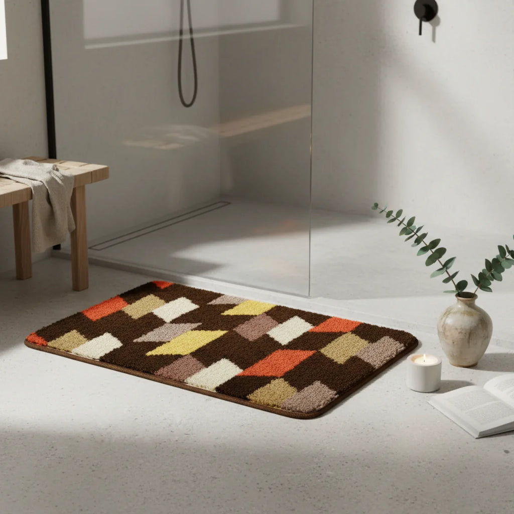 Tapis de Bain Motif Abstrait Chocolat