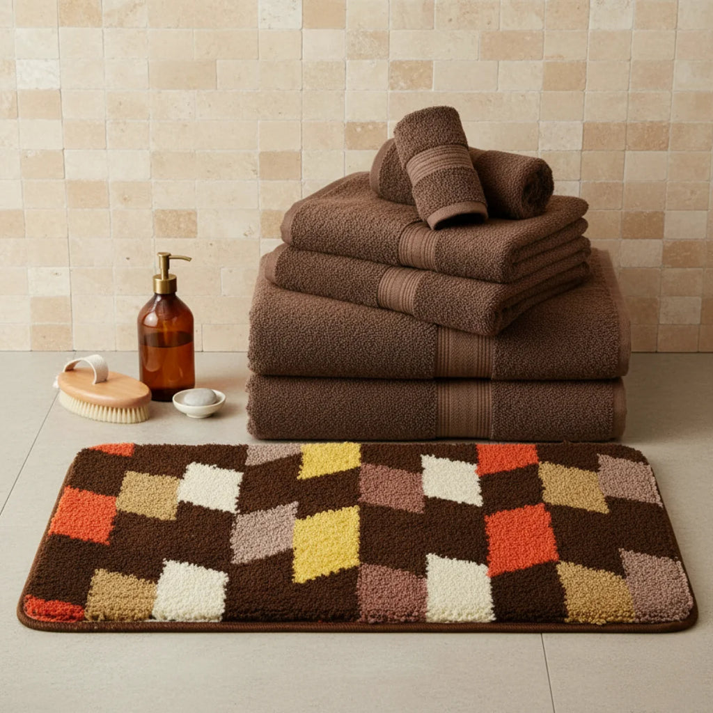 Tapis de Bain Motif Abstrait Chocolat