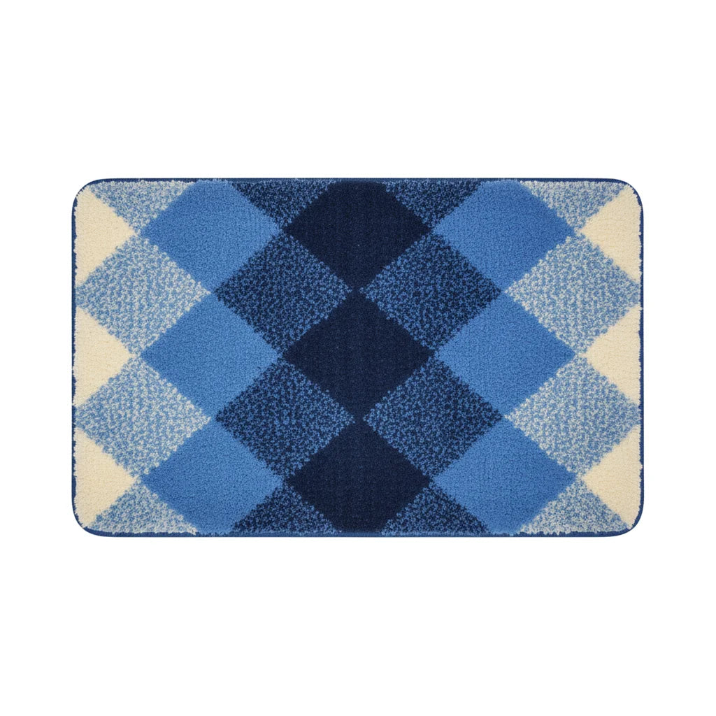 Tapis de Bain Motif Carreaux Carreaux Bleu