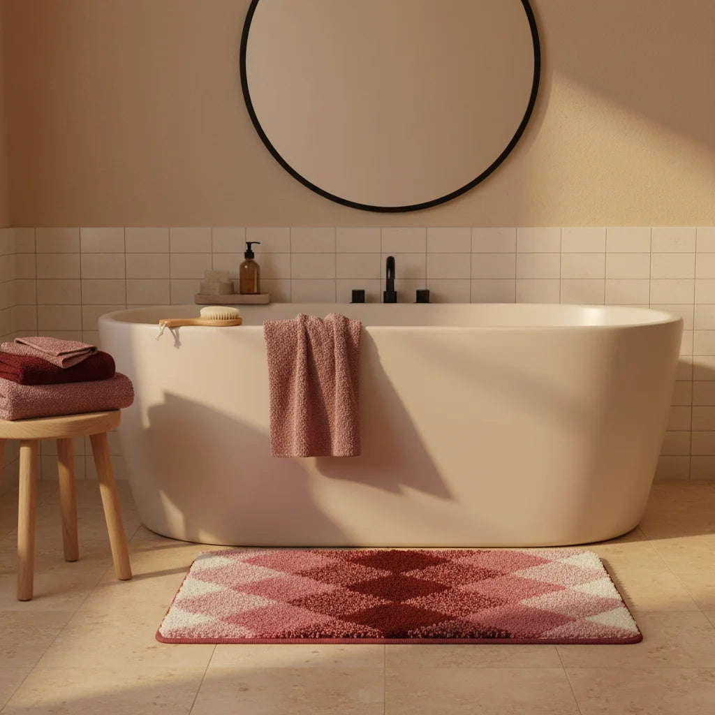 Tapis de Bain Motif Carreaux Carreaux Rose