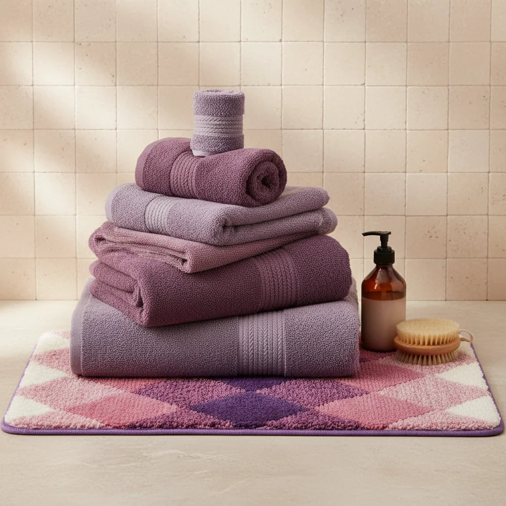 Tapis de Bain Motif Carreaux Carreaux Prune