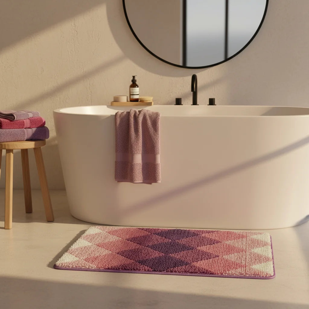 Tapis de Bain Motif Carreaux Carreaux Prune