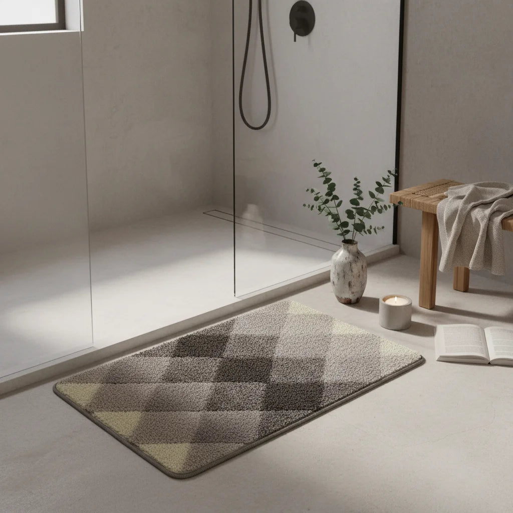 Tapis de Bain Motif Carreaux Carreaux Gris