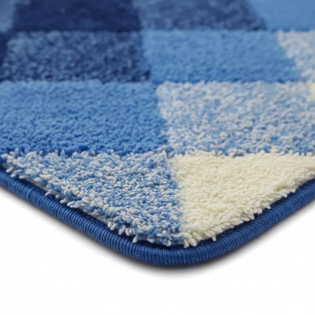Tapis de Bain Motif Carreaux Carreaux Bleu