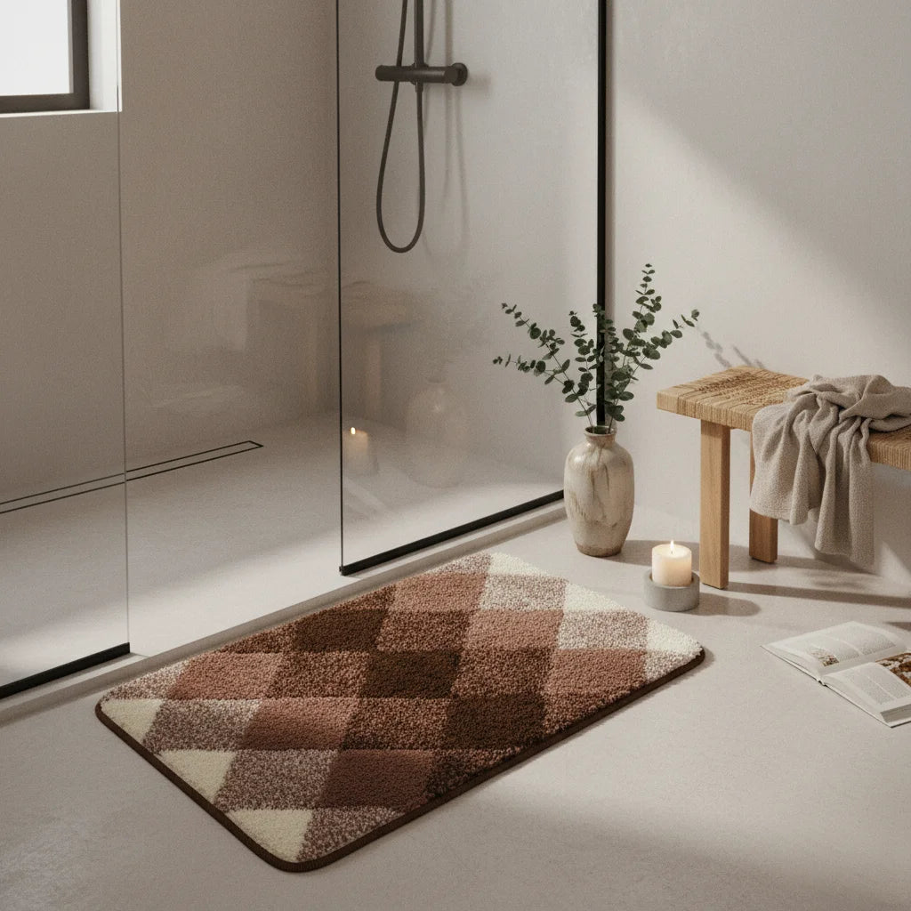 Tapis de Bain Motif Carreaux Carreaux Chocolat