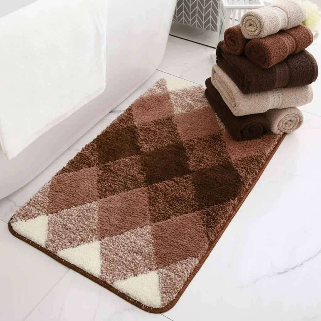 Tapis de Bain Motif Carreaux Carreaux Chocolat