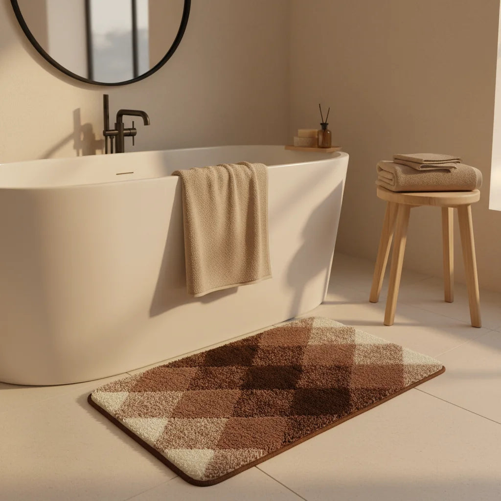 Tapis de Bain Motif Carreaux Carreaux Chocolat