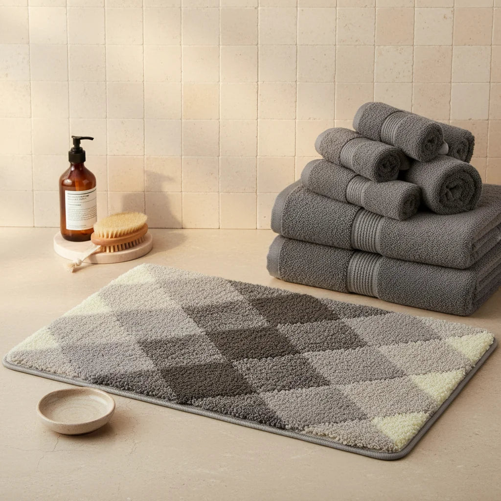Tapis de Bain Motif Carreaux Carreaux Gris