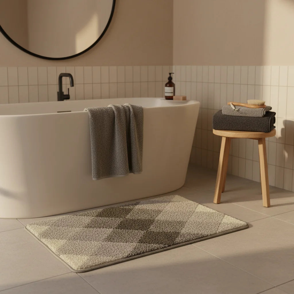 Tapis de Bain Motif Carreaux Carreaux Gris