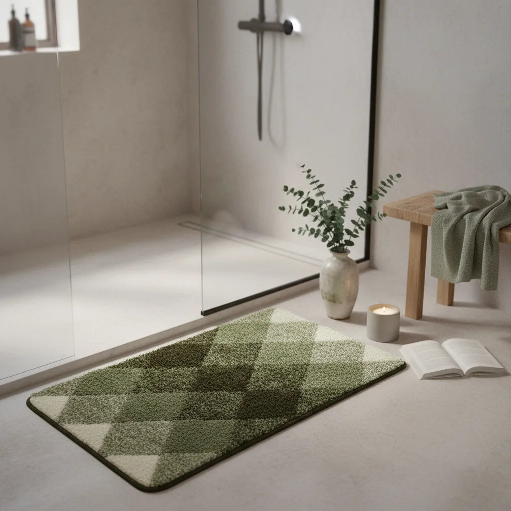 Tapis de Bain Motif Carreaux Carreaux Kaki