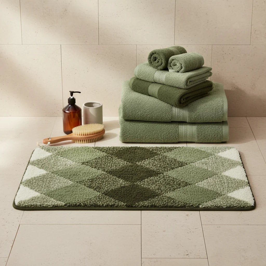 Tapis de Bain Motif Carreaux Carreaux Kaki