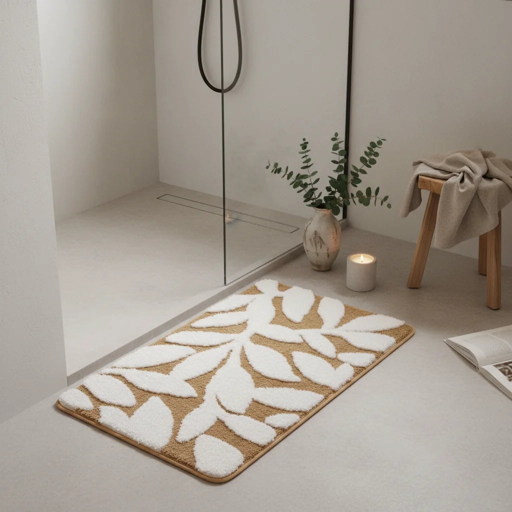 Tapis de Bain Motif Feuilles Feuilles Sable
