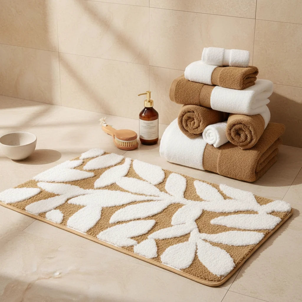Tapis de Bain Motif Feuilles Feuilles Sable