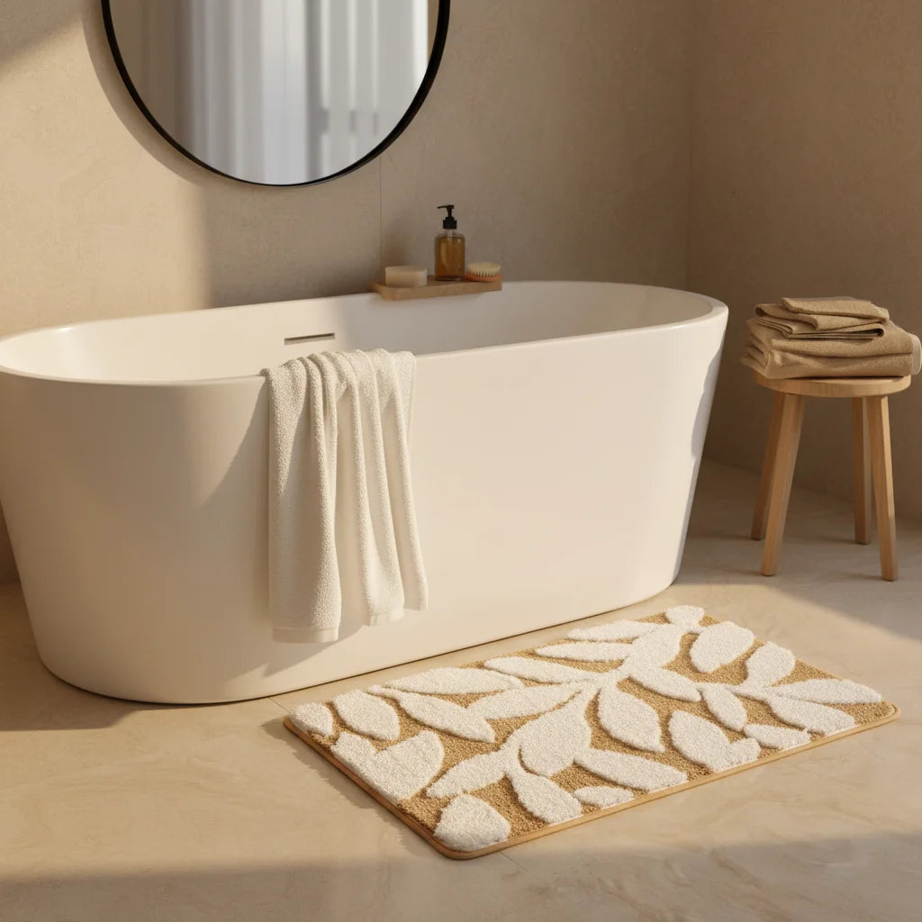 Tapis de Bain Motif Feuilles Feuilles Sable