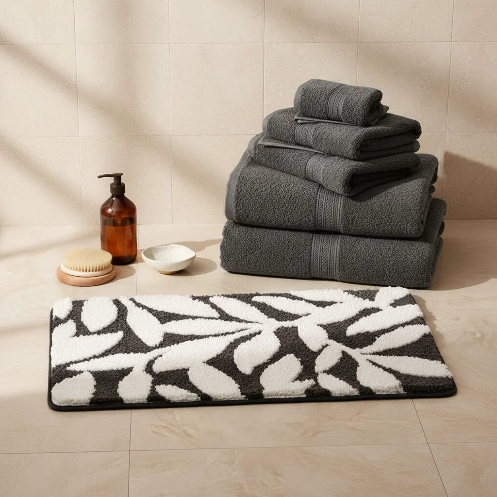 Tapis de Bain Motif Feuilles Feuilles Contraste