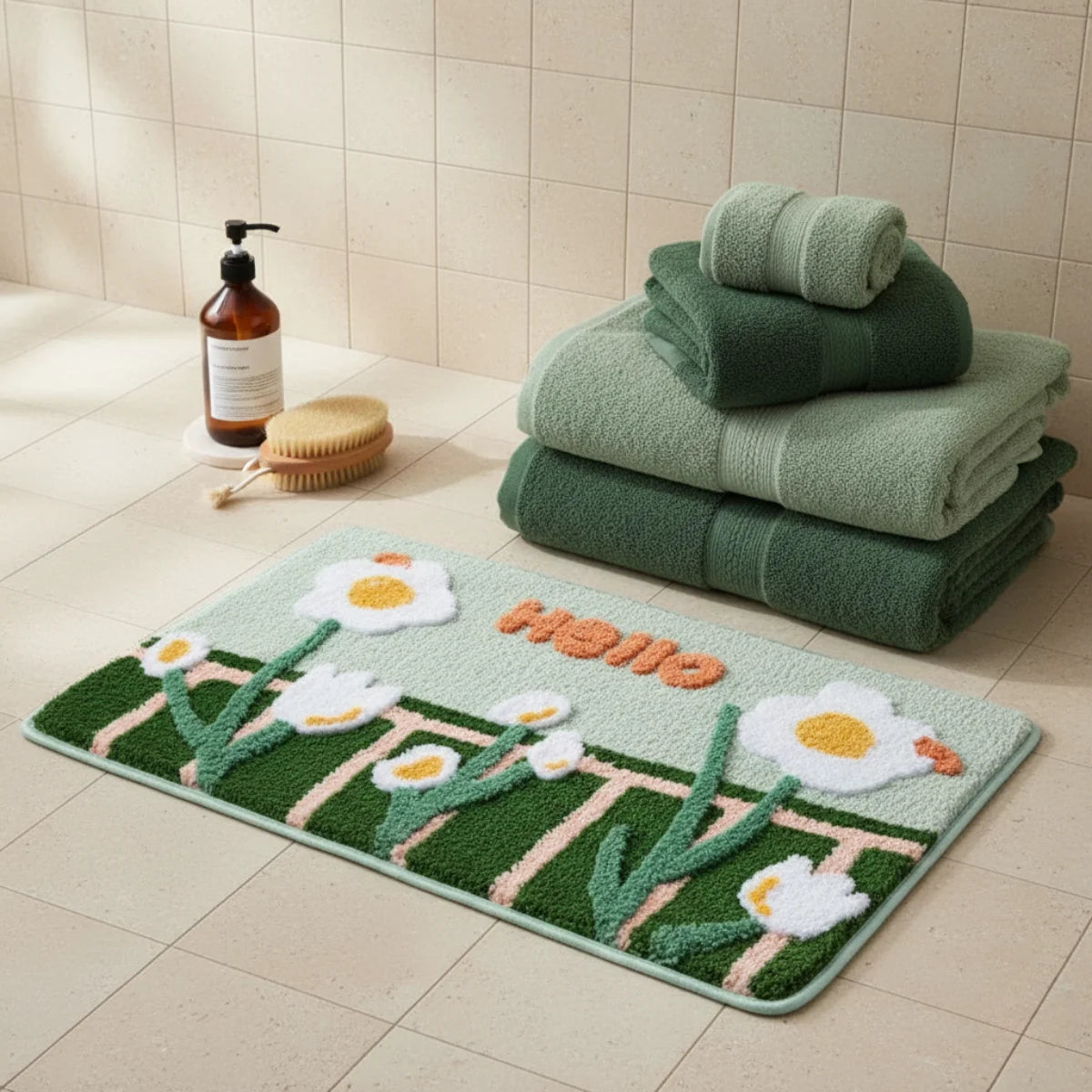 Tapis de Bain Motif Fleur Hello Végétal