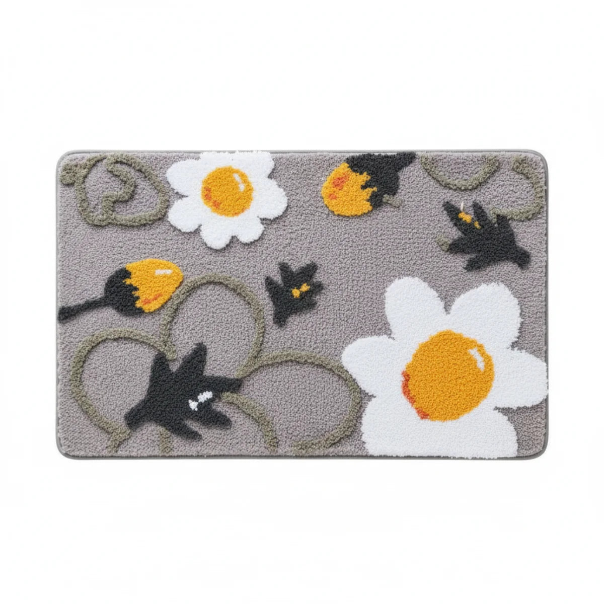 Tapis de Bain Motif Fleur Floral Gris